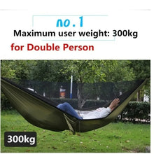 Load image into Gallery viewer, Outdoor Camping Hammock With Mosquito Net Lightweight Hanging Hammocks High Strength Parachute Fabric Hanging Bed Net 250x120cm
