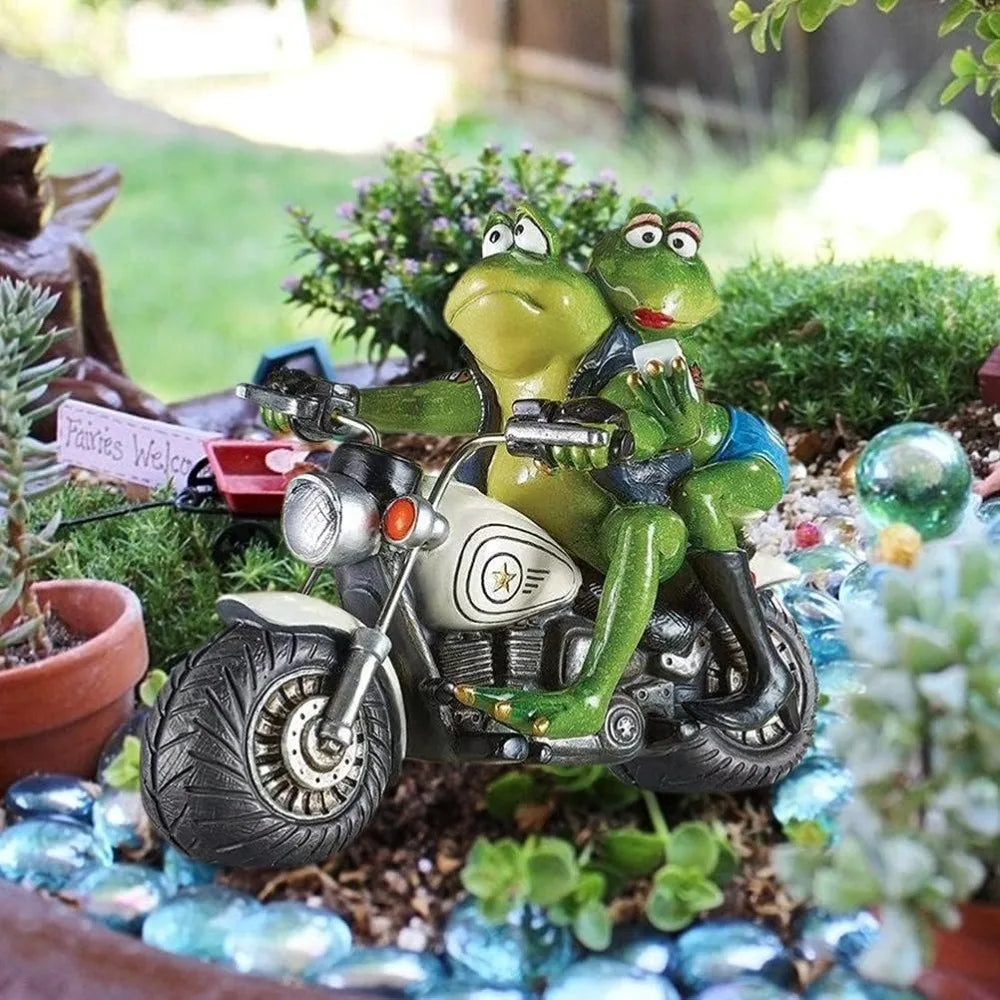 Garden Sculpture Funny Motorcycle Frog Statue Garden Art Figurines for Outdoor Yard Patio Decoration