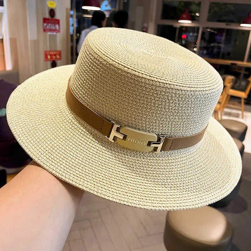 Fashion Trend Flat Top Top Hat Womens New Seaside Holiday Sunscreen Sun Hat Versatile Face Small Straw Hat Summer Hats for Women