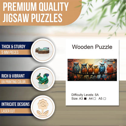 Owl Family Wooden Puzzle, Uniquely Irregular Animal Shaped Wooden Jigsaw Puzzles - A Creative Gift For Teenagers & Adults
