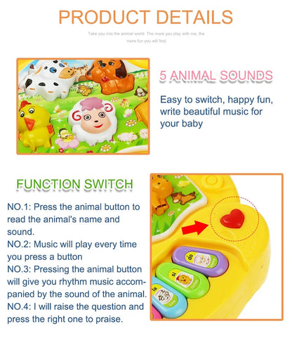 Kids Cartoon Piano Keyboard Game with Animal Sounds Flashing Light Music Baby Instrument Music Toys Educational Toys Kids Gifts