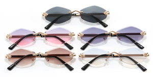 Fashion Small Polygonal Sunglasses for Women Luxury Brand Rmless Brown Rhombus Sun Glasses Woman Vintage Metal Shades Eyewear