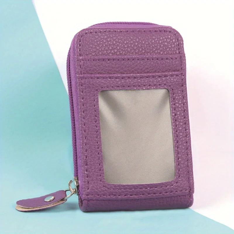 RFID Blocking Multi Card Slots Card Holder, Portable Mini Card Wallet, Mini Zipper Around Coin Purse With Clear Window