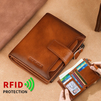 Wallet men's genuine leather 2024 new money bag short clip men's silver wallet card holder large capacity