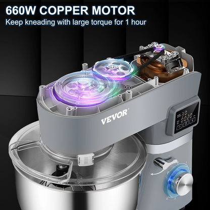 VEVOR Stand Mixer 660W Electric Dough Mixer with 6 Speeds LCD Screen Timing 5.8 Qt Stainless Steel Bowl Dough Hook Flat Beater
