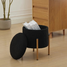 Load image into Gallery viewer, Modern Round Storage Ottoman, Ottoman Foot Stools With Metal Base, Ottoman Footstool with Removable Lid Storage Ottoman(Black)
