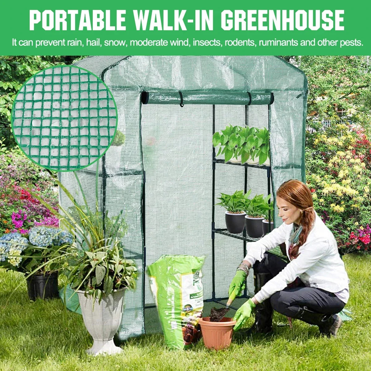 Greenhouse for Outdoors Portable Walk in Greenhouse Plant Garden Green House Winter Summer Large Garden House with Door