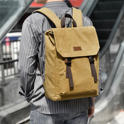 Mens Canvas Backpack Retro Style Large Capacity Bag with Buckle Straps