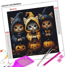 Load image into Gallery viewer, Huacan Halloween Diamond Painting 5D DIY Pumpkin Cats Diamond Mosaic Full Square Round Animal Art New Arrivals
