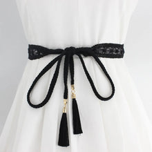 Load image into Gallery viewer, Women Waist Belt Rope Braided Waistband Woven Tassel Thin Belt Female Knot Decorated Waistband Hot Casual Solid Black Belts
