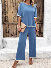 Load image into Gallery viewer, High Quality Elegant Women Clothing 2024 Temperament Casual Solid Color Knitted Shite Sleeved Suit Sweatpants Wide Leg Pants Y2k

