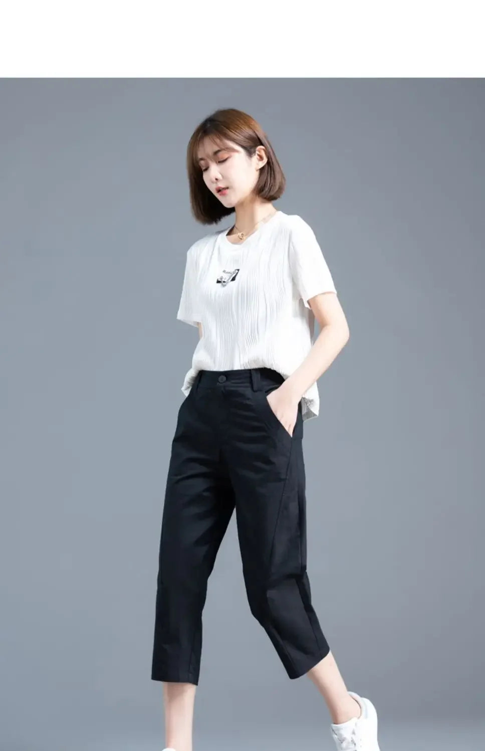 Women Clothing New Summer Simple Casual Cotton Linen Haren Capri Pants Female Solid High Waist Loose Cropped Trousers Pantalones
