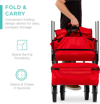 Best Choice Products Collapsible Folding Outdoor Utility Wagon with Canopy Garden Cart for Beach, Picnic, Camping, Tailgates Red