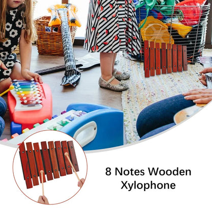 8 Notes Wooden Xylophone Musical Instrument with 2 Wooden Mallets Birch Pine Wooden Small Xylophone Percussion Instrument