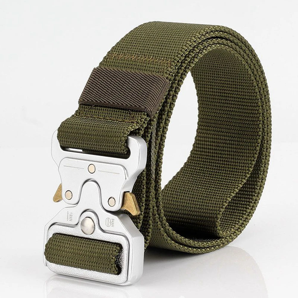 Belts For Men Tactical Belt Metal Silver Buckle Nylon Waist Strap Girdle Heavy Duty Training Hunting Mens Belts
