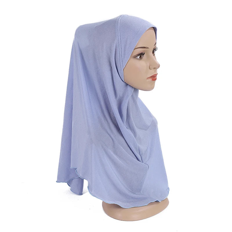 H120 Teenage girls plain hijab hats muslim scarf islamic headscarf hat amira pull on headwrap beautiful 10 years girl scarf