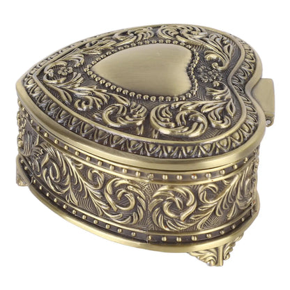 Vintage Heart Shape Jewelry Box - Lightweight Alloy Trinket Organizer for Brooches, Rings & Earrings