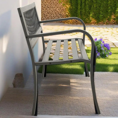 Stylish 49.2 Steel Gray Patio Bench - Durable Outdoor Seating for Garden & Patio Decor