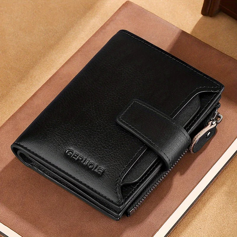 Wallet men's genuine leather 2024 new money bag short clip men's silver wallet card holder large capacity