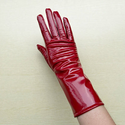 Long Gloves For Women Spring Winter Male Patent Leather Fashion Catwalk Motorcycle Riding Luvas Brilliant Warm Arm Warmer Gants