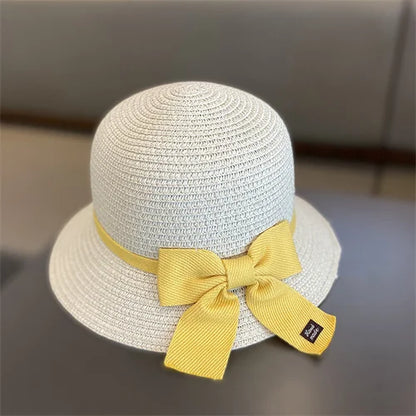 Kids Hat For Girls 3-8Y Straw Children's Sunshade Cap Bag Summer Baby Travel Sunscreen Beach Hat Sun Fisherman Cap Fashion Style