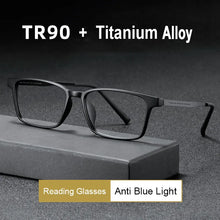 Load image into Gallery viewer, YOOSKE Blue Light Blocking Reading Glasses Men Women Ultralight TR90 Titanium Alloy Optical Frame Eyeglasses Square Eyewear
