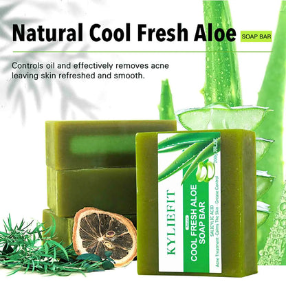 KYLIEFIT Cool Fresh Aloe Vera Soap Bar for All Skin Types, Reduce Spots, Oil Control, Deep Clean, 150g/ 7 oz