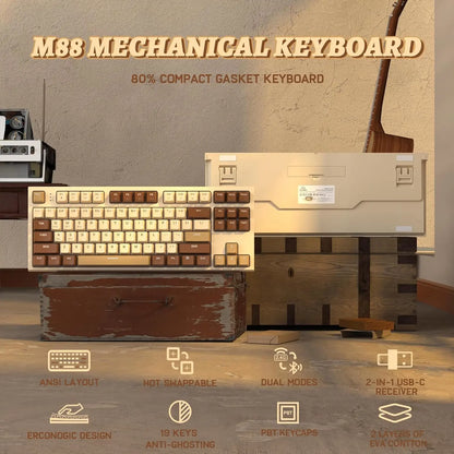 M88 Wireless Mechanical Keyboard,87 Keys QWERTY Layout TKL Hot Swappable Keyboard, Bluetooth/2.4Ghz Dual Mode 2-in-1 Receiver