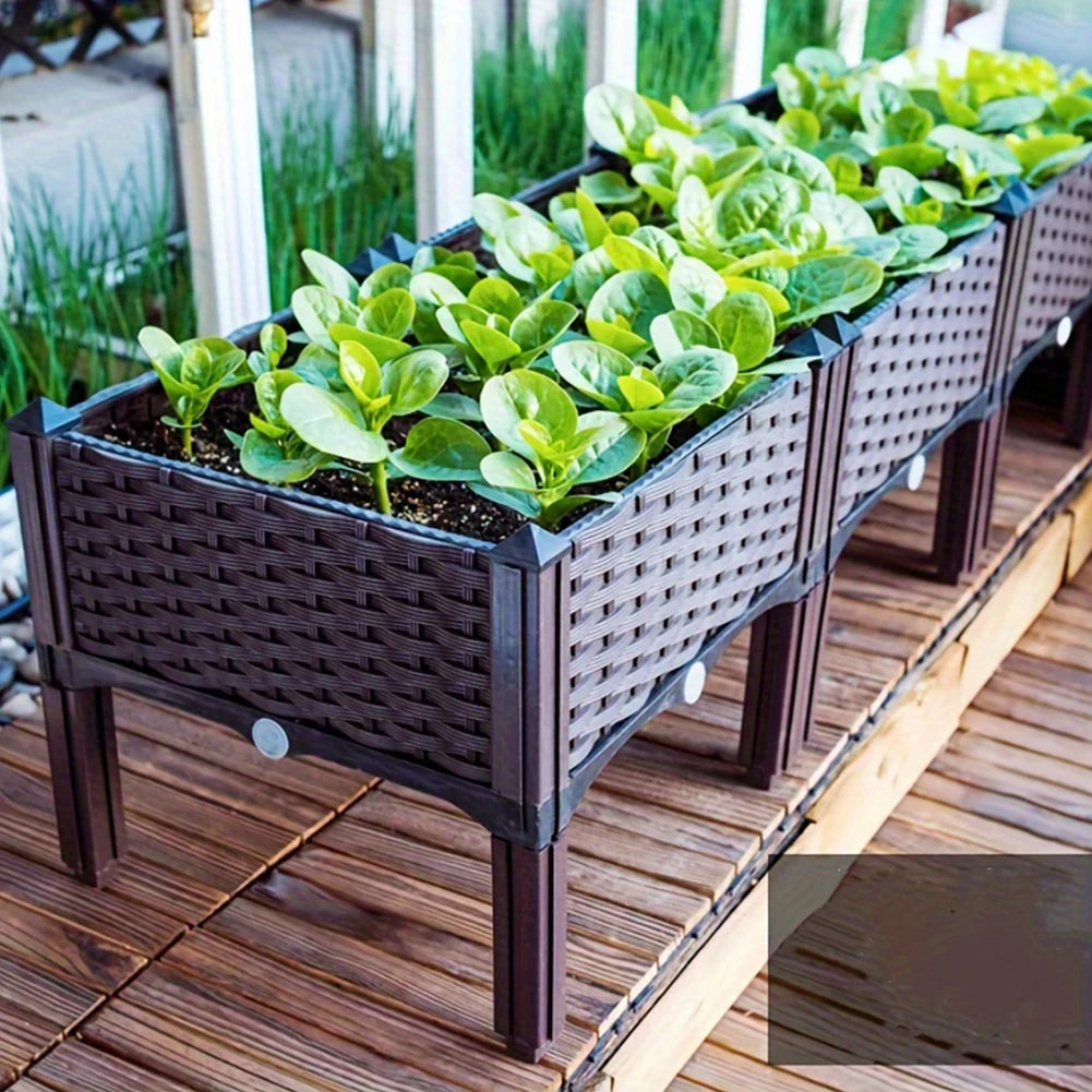 Plastic Raised Garden Bed with Legs Raised Bed W/Drainage Holes Planter Container for Vegetables Fruits Flowers Herbs