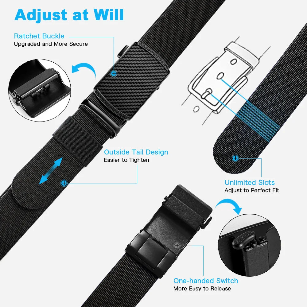 Men Elastic Belt Alloy Automatic Buckle Tough Stretch Nylon Mens Military Tactical Belt Golf Canvas Pants Waistband