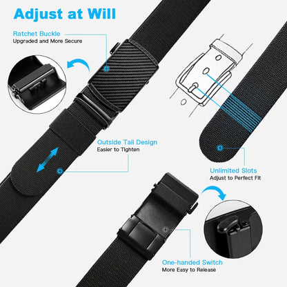 Men Elastic Belt Alloy Automatic Buckle Tough Stretch Nylon Mens Military Tactical Belt Golf Canvas Pants Waistband