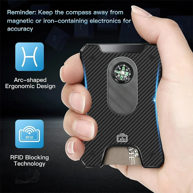 Metal Wallet for Men, Ergonomics Design Money Clip Wallet with Compass, Minimalist Slim Wallet with RFID Blocking