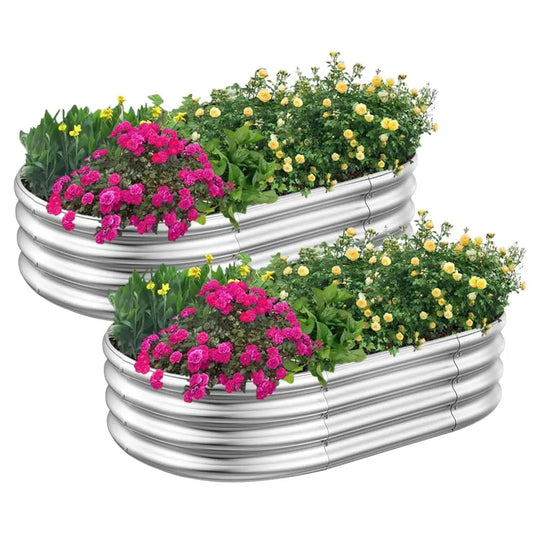 4x2x1ft Raised Garden Beds Outdoor Kit, Galvanized Oval Planter Box, Metal Bottomless Elevated Garden Boxes Set for Planting Veg