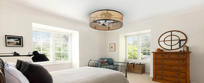 20" Flush Mount Ceiling Fan with Light & Remote Control, Drum Shade, Bladeless/Quiet Motor/Low Profile, for Kitchen Bedroom