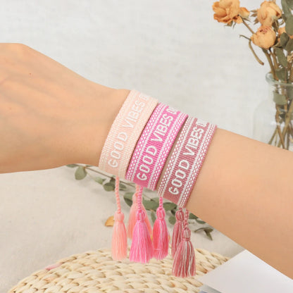 GOOD VIBES Woven Embroidery Bracelets Adjustable Bracelet Gifts Stackable Jewelry