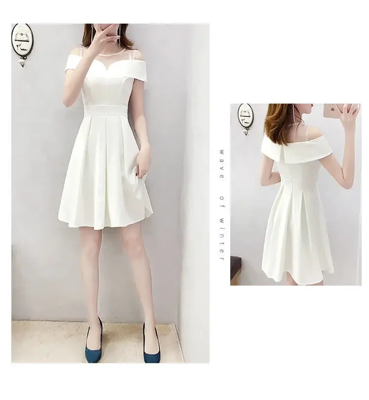 Women's Clothing White Off-Shoulder Dress New Summer Elegant Simple Style Slim Fit A-Line Midi Dress Fresh Chic Casual Fashion