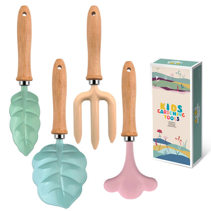 Little Gardener Tool Set Colorful  Safe Tools with Wood Hand Shovel Rake Fork Set Gardening Gifts for Kids Girls
