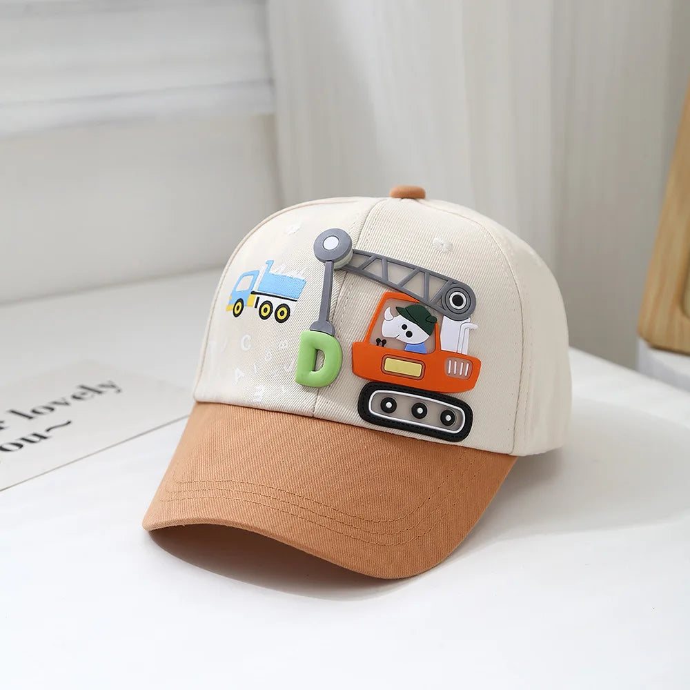 Baby Hat Cartoon Engineering Car Baseball Cap Cute Boys Girls Duckbill Cap Children Summer Sun Hat For Kids 2-6 Years