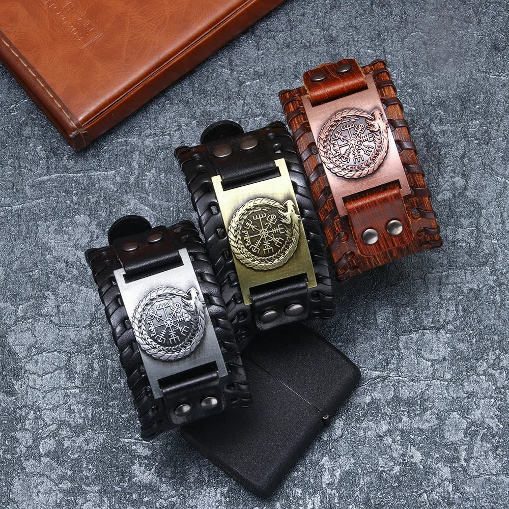 Wide Leather African Animal and Plant Protection Bracelet Charming Men's Bracelet Viking Accessories Men's Jewelry Gift Wholesal