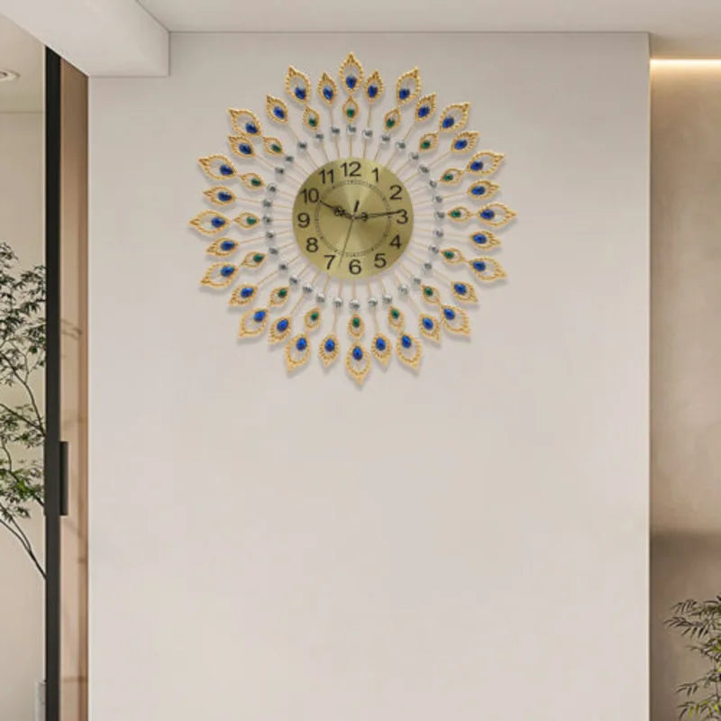 Luxury Large Clock 3D Peacock Retro Wall Decor Digital Clock Modern Art Living Room Decoration