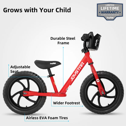 JOYSTAR 12/14 Inch Kids Balance Bike for 18months-5 Years, Lightweight Toddler Balance Bikes with Footrest and Handlebar, Red