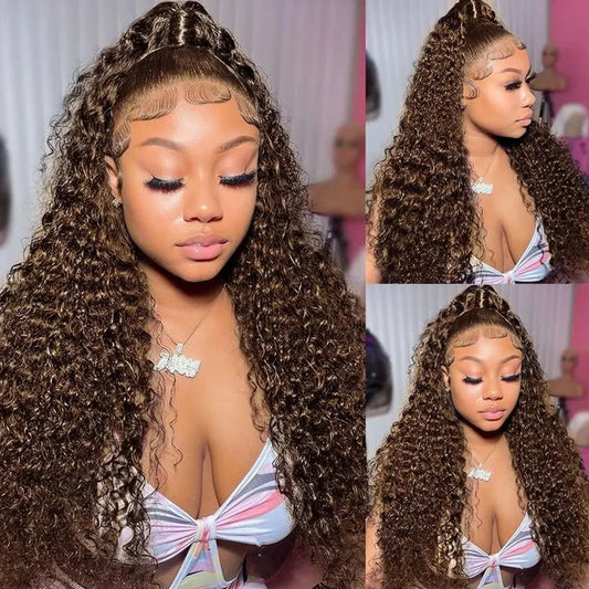 13X6 Chocolate Brown Lace Front Wig Water Wave Wet And Wavy Lace Front Wigs Human Hair Curly Glueless Pre Plucked Bleached Knots