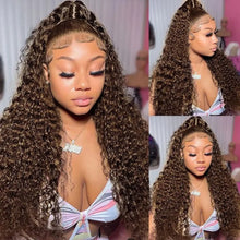 Load image into Gallery viewer, 13X6 Chocolate Brown Lace Front Wig Water Wave Wet And Wavy Lace Front Wigs Human Hair Curly Glueless Pre Plucked Bleached Knots
