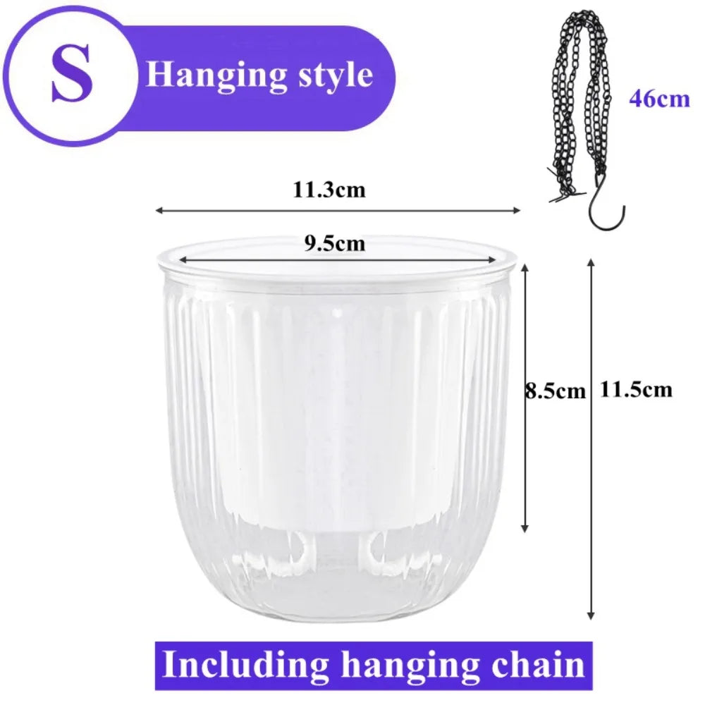 Garden Decoration Self-watering Flower Pot Plant with Chain Hanging Flower Pots Round with Drainage Holes Houseplant Flowerpot