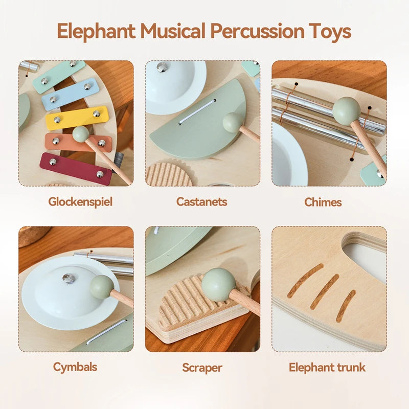 Montessori Baby Music Toys Wooden Kid Instrument Educational Toys 0-3 Years Newborn Music Elephant Xylophone Toy Children Gift
