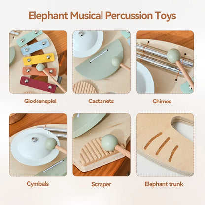 Montessori Baby Music Toys Wooden Kid Instrument Educational Toys 0-3 Years Newborn Music Elephant Xylophone Toy Children Gift