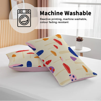 3pc Colourful Cartoon Mushrooms Design Bedding Set Quilt Cover with Zipper Closure 1 Duvet Cover and 2 Pillow Cases