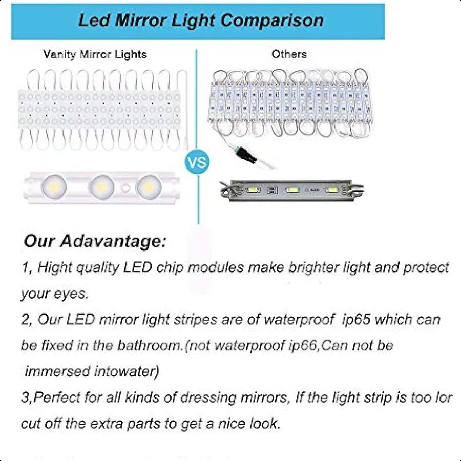 Led Vanity Mirror Lights Hollywood Style Vanity Make Up Light 10ft Ultra Bright White LED Dimmable Touch Control Lights Strip f