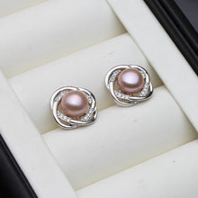 Load image into Gallery viewer, Wedding Natural Freshwater Stud Earrings With Pearls For Women,Silver 925 Pearl Earrings Wife Girls Birthday Gift White Black
