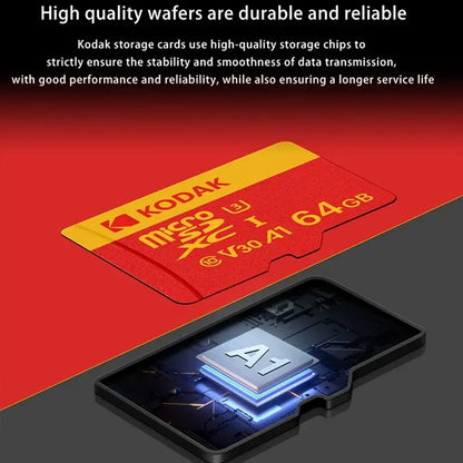 2Pcs KODAK MicroSD Card Memory Card Class10 32GB 64GB 128GB U3 4K High Speed Flash Memory TF Flash Cards for Phone